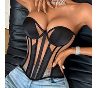 1 pièce Top bustier femme en maille à patchwork et croisillons, pour usage quotidien, soirée ou mariage L,M,S,XLRayéTissu en tulle