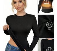 1 pièce Top de yoga ajusté à manches longues et col ras-du-cou, doublé thermique, pour l'automne/l'hiver, pour un usage décontracté L,M,S,XL,XXLPortrait,Géométrique,LettresTissu tricoté