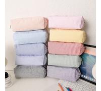 1 pièce Trousse à crayons à motif de blocs de couleurs rayés avec fermeture éclair lisse, pochette de rangement de papeterie spacieuse, fournitures scolaires de mode portables pour les étudiants, esse