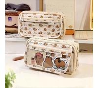 1 pièce Trousse à crayons Capybara, rabat de dessin animé mignon, poche avant transparente multi-compartiments, sac de rangement en tissu Oxford, grand sac multifonction pour fournitures scolaires pou