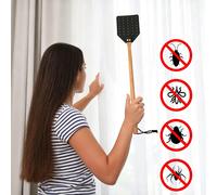 1 pièce Tueur de mouches robuste - (19,7") Manche long Tueur de mouches en bois robuste avec corde de suspension, Tueur de mouches stable avec manche en bois Tueur d'insectes pour intérieur et extérie
