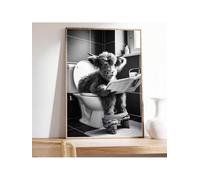 1 pièce : une vache des Highlands assise sur les toilettes lisant un journal, décoration murale amusante pour salle de bain, imprimé animal amusant (70 x 100 cm, sans cadre)