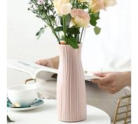 1 pièce Vase cylindrique blanc texturé ondulé de style ferme bohème, en plastique ressemblant à de la céramique, avec de grandes herbes de la pampa. Décoration florale artificielle, centre de table po