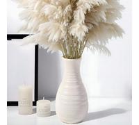 1 pièce Vase cylindrique blanc texturé ondulé de style ferme bohème, en plastique ressemblant à de la céramique, avec de grandes herbes de la pampa. Décoration florale artificielle, centre de table po