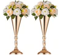 1 pièce Vase de bureau en métal pour mariage en forme de trompette, convient pour Halloween, Noël, décorations de table haute, support de fleurs artificielles, pour anniversaire, événement, décoration