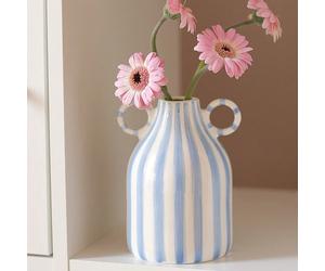 1 pièce Vase en céramique à double anse avec rayures peintes à la main, simple et floral. Décoration de table, centre de table, décoration de maison, de cuisine, de mariage, de bureau, de jardin, d'ex