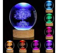 1 pièce Veilleuse boule de cristal 3D, 7 couleurs changeantes, boule de cristal transparente avec base en bois. Motifs de veilleuse incluant la lune, la galaxie, les planètes et Saturne, thème de l'es
