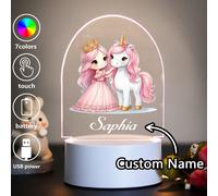1 pièce Veilleuse LED 3D à illusion créative avec licorne princesse mignonne et personnalisée par un nom. Lumière chaude, cadeau d'anniversaire, cadeau de Noël, lampe de bureau décorative, cadeau pour