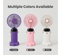 1 pièce Ventilateur portable à main USB, mini ventilateur à main, ventilateur électrique, ventilateur de cou, ventilateur USB, 5 vitesses de vent, avec affichage numérique et cordon, ventilateur porta