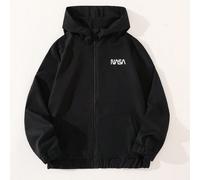 1 pièce Veste à capuche noire pour adolescents garçons, design graphique simple et élégant qui insuffle le charme mystérieux de l'univers vaste, silhouette épurée avec capuche, convient pour un port c