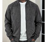 1 pièce Veste de vol polaire légère de couleur unie pour hommes, col montant zippé intégral, manteau décontracté vintage, veste d'automne/printemps pour hommes, style smart décontracté L,M,S,XL,XXLUni