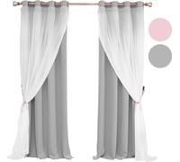 1 pièce Voile pour enfants Rideau à œillets double couche opaque Rideau à œillets pour filles Chambre à coucher, 132x160cm, Gris