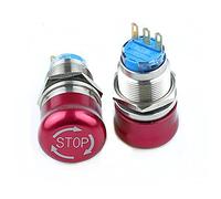 1 pièces 19mm arrêt motif plat rond en acier inoxydable métal bouton d'arrêt d'urgence interrupteur poussoir verrouiller tourner réinitialiser couleur rouge 3 broches interrupteur industriel