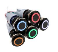 1 pièces 19mm oxyde d'aluminium corps noir bouton-poussoir en métal interrupteur étanche réinitialisation instantanée lumière LED éclairant l'alimentation PC(Yellow,12V)