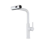 1 pièces 4 modes robinet de cuisine extractible robinet d'évier de cuisine robinet de mélange monotrou 360 degrés pivotant mélangeur de montage sur pont grue robinet de cuisine(White)