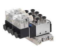 1 pièces 4Way 4V210-08 pneumatique DC12V DC24V AC110 AC220 Triple électrovanne avec Base connecteurs enfichables silencieux(4mm Fittings,AC 220V)