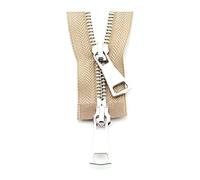 1 pièces 70/90cm 5# Fermeture éclair en métal Argent Double Curseur Fermeture éclair bidirectionnelle pour Manteau Poche vêtement Accessoires de Couture, Kaki, 70cm