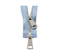 1 pièces 70/90cm 5# Fermeture éclair en métal Argent Double Curseur Fermeture éclair bidirectionnelle pour Manteau Poche vêtement Accessoires de Couture, Bleu Clair, 90cm