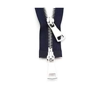 1 pièces 70/90cm 5# Fermeture éclair en métal Argent Double Curseur Fermeture éclair bidirectionnelle pour Manteau Poche vêtement Accessoires de Couture, Bleu Marine, 90cm