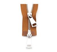 1 pièces 70/90cm 5# Fermeture éclair en métal Argent Double Curseur Fermeture éclair bidirectionnelle pour Manteau Poche vêtement Accessoires de Couture, Brun, 90cm