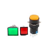 1 pièces AB6 avec lumière 5/8 broches bouton poussoir interrupteur carré et rond autobloquant auto-réinitialisation commutateurs de démarrage 3A/250V(Square Red,8PIN)