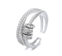 1 Pièces Bague Anti Stress Femme Argent, Bague Anxiété Rotative, Bague de Soulagement de l'Anxiété en Argent, Bague Ouverts Reglables Avec Zircon Cubique pour Femmes Filles