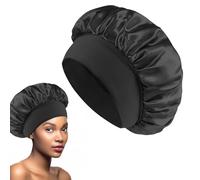 1 Pieces Bonnet Satin Cheveux Nuit, Bonnet En Soie Pour Cheveux Nuit, Bonnet De Soie Cheveux Nuit Pour Femmes Cheveux Longs Cheveux Bouclés (Noir)
