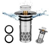 1 Pièces Bouchon de lavabo INOX, Pop up Bouchon de vidage Universel, Bouchon de Vidange Amélioré, Flitre de Vidange Anti-Bloqué, avec Filtre Net, pour Baignoire, Cuisine, Lavabo (33-40mm) - Argent.