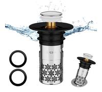 1 Pièces Bouchon de lavabo INOX, Pop up Bouchon de vidage Universel, Bouchon de Vidange Amélioré, Flitre de Vidange Anti-Bloqué, avec Filtre Net, pour Baignoire, Cuisine, Lavabo (33-40mm) - Noir.