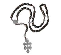 1 Pièces Chapelet avec croix et perles en bois de pin, 46 cm - Bijou religieux pour femmes et hommes, chrétiens catholiques, pour la communion, le baptême, la messe et l'étude biblique