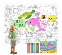 1 Pièces Coloriage Geant Animaux Marins Nappe de Table à Colorier Ocean Animaux Poster à Colorier Grande Affiche de Coloriage Nappe à Colorier Nappe à Colorier Enfant Avec 18 Crayons Aquarelles