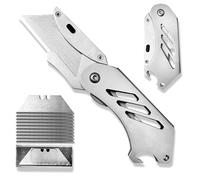 1 pièces Cutter Professionnel Pliant, Cutter, couteau pliant universel, Livré avec 10 lames interchangeables en acier inoxydable 420, idéal pour couper le plastique, le bois, le papier (Argent).
