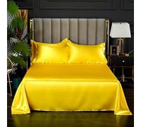 1 pièces Drap de lit Couleur Jaune Teint uni Satin Polyester draps Plats Reine Taille draps Simples