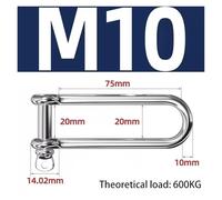 1 pièces M4/8/10 304 acier inoxydable type D manille arc U haute résistance anneau de levage boucle connexion chaîne fixe pour le gréement résistant, transportant(M10 1PCS)