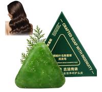 1 Pièces Shampoing Solide Nature Triangle,Shampoings Bio Solide Usman Grass,Shampoing au Savon Vert Nature Seven,Favorise la Croissance, le Renforcement,l'Épaisseur et le Volume des Cheveux.