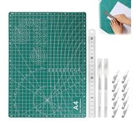 1 Pièces Tapis de Découpe A4 Auto Cicatrisant, Vert Cutting Mat avec Règle en Acier, 2 Scalpel Découpe, 10 Lames de Rechange pour Bricolage, Artisanat et Scrapbooking, Double Face