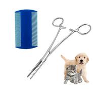 1 pince à tête droite en acier inoxydable, avec 1 peigne anti-poux double face, pince multifonction, pince à épiler pour animaux de compagnie, pince à décrocher, pince à décrocher, clip en coton