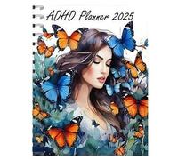 1 planificateur quotidien TDAH, planificateur de liste de choses à faire 2025, couverture thérapeutique de fée papillon, carnet à spirale amovible