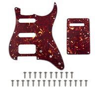 1 plaque arrière Yootones 11 trous pour guitare Strat HSS avec vis de pickguard compatible avec micro ouvert de montage USA/Mexicain Stratocaster (4 plis rouge écaille de tortue)