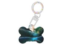 1 plaque d'identité double face en forme d'os de palmiers et tortues de mer avec porte-clés pour animaux de compagnie