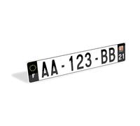 1 Plaque immatriculation auto noire avec Liseré - Plaque voiture côtés noirs - Plaque déco fantaisie 520 x 110 mm - résistance aux chocs, aux intempéries et anti UV - avec rivets