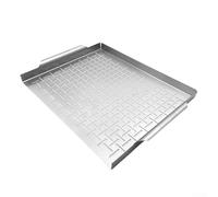 1 plateau de cuisson rectangulaire en acier inoxydable pour légumes, fruits de mer, viande, camping, fête, cuisine, argent, 36 x 29 cm