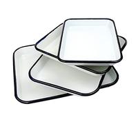 1 plateau vintage fabriqué à la main en émail blanc pour la maison, le four, plaque de cuisson carrée rétro (16 x 22 x 3 cm)