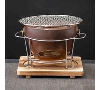1 poêle au Charbon de Bois en Argile, poêle à Barbecue en poterie intérieure, poêle à feu en poterie de Table, avec Coussinets en Bois et Gril, Maille métallique, pour cuisinière à thé (Marron)