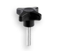 1 Poignée cruciforme/poignée étoile, plastique, avec boulon fileté, acier