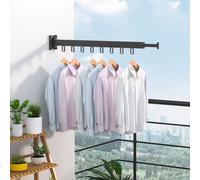 (1 pôle 60 cm) Séchoir à linge mural, cintre pliable, séchoir à linge rétractable pour l'intérieur et l'extérieur, porte-manteau peu encombrant, séchoir à linge rétractable
