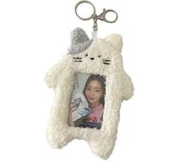 1 porte-carte photo blanc de dessin animé, support de carte photo en peluche pour fille de style coréen, étui de protection pour carte d'identité de lapin étudiant, badges d'identification,