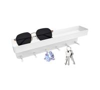 1 porte-clés blanc, boîte de rangement pour clés en acier inoxydable, porte-clé à montage mural, clavier autocollant, crochet sans trou, porte-clé mural