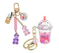 1 Porte-Clés De Thé Au Lait De Chat Et 1 Porte-Clés d'ours, Effet De Secousse Liquide Amusant, Cadeau Et Correspondance De Bricolage.