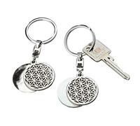 1 porte-clés en forme de fleur de vie en métal poli ou mat - Hauteur : 9 cm